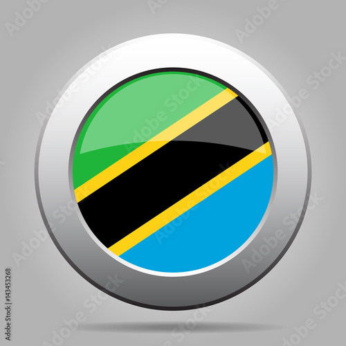 Free Download Flag of Tanzania. Shiny metal gray round button. - GFXLoad