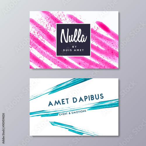 Abstract watercolor and acrylic dynamic textured hand drawn lines with logo examples for business cards
