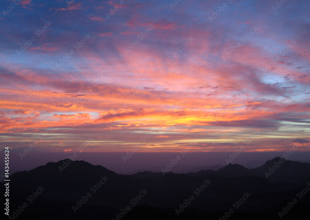 Beautiful sunrise, dawn in the mountains photo