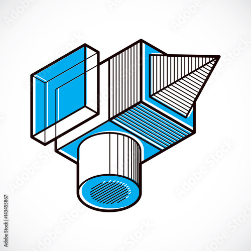 Engineering three-dimensional construction  abstract vector trigonometric shape.