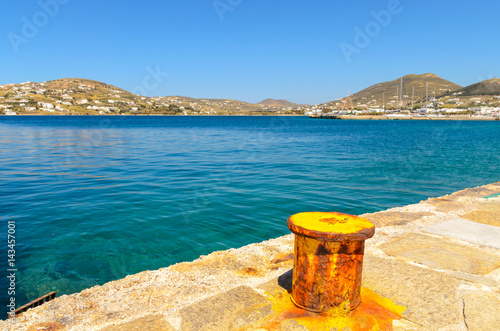 Mooring bollard in port of Parikia, the capital and main port of Paros island in Greece.