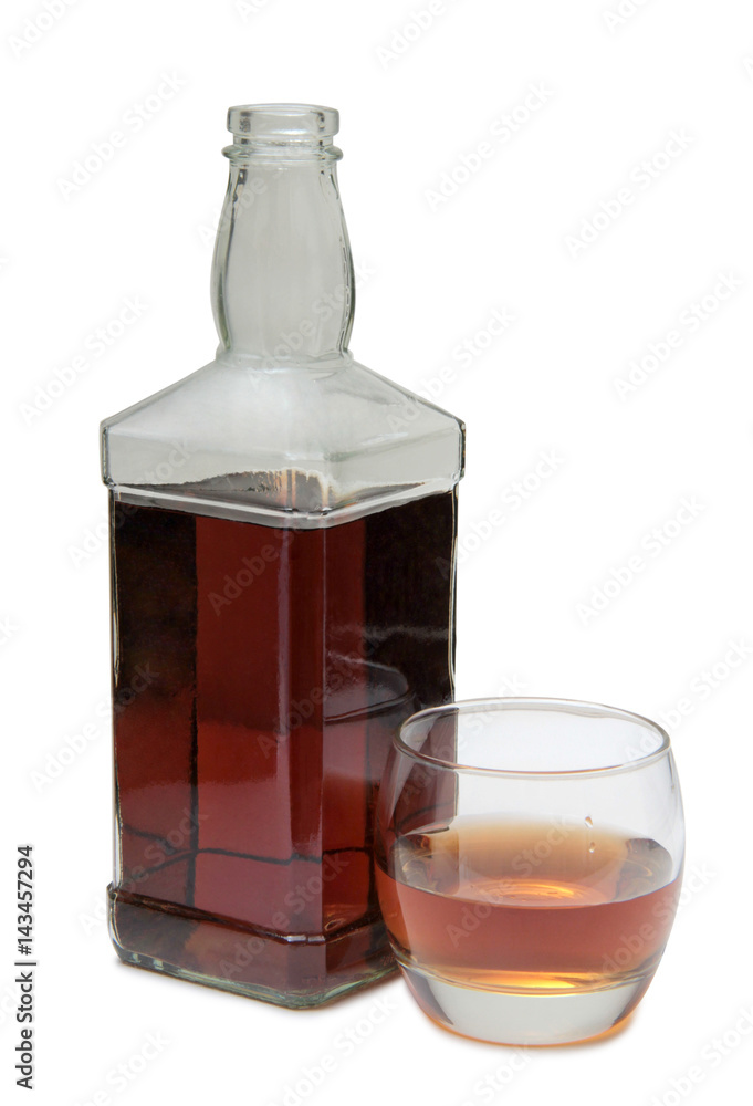 Bottle with brandy and cognac on white background Bottle with brandy and cognac on white background