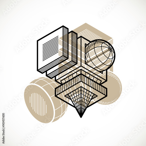 Engineering three-dimensional construction, abstract vector trigonometric shape.