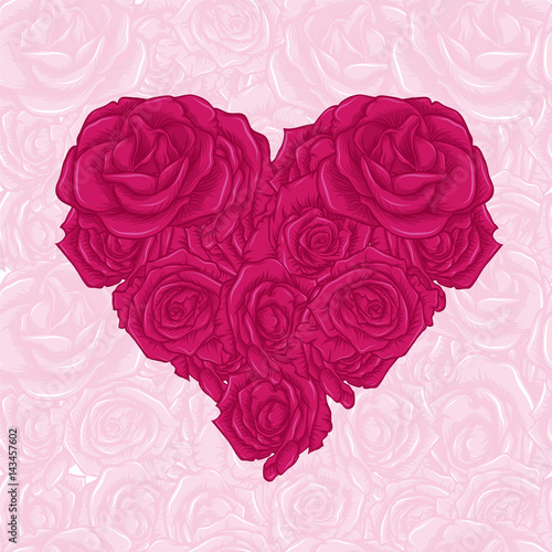Rose in heart shape with text and white background