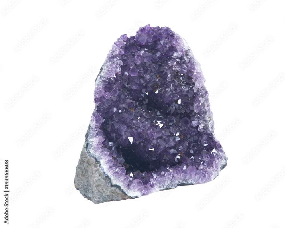 Fototapeta premium Amethyst cathedral geode specimen from Uruguay isolated on white background