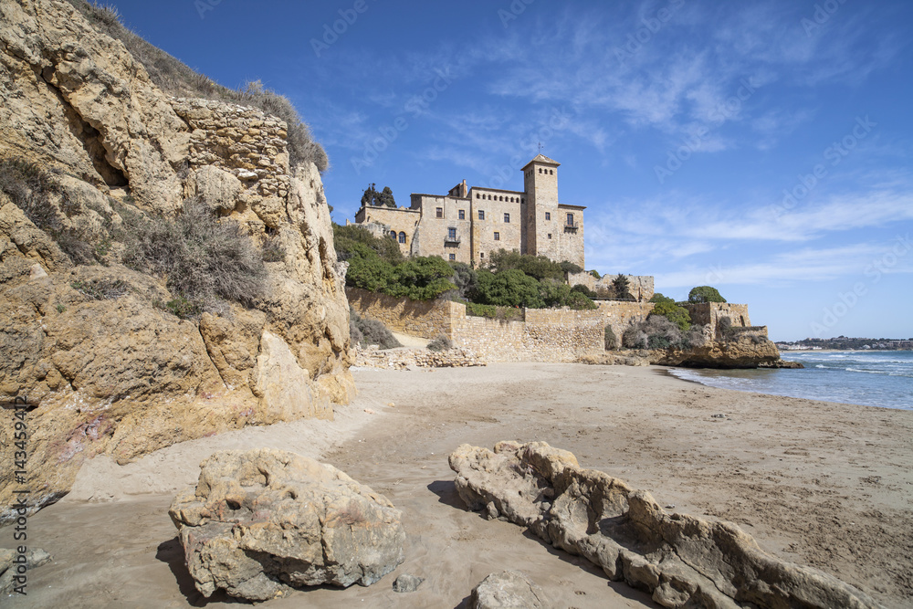 Castle and mediterranean beach, Tamarit,Tarragona,Catalonia,Spain.
