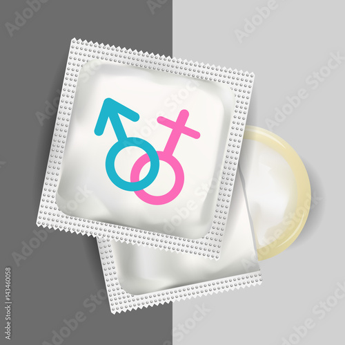 Condom plastic pack illustration. Mock Up for branding
