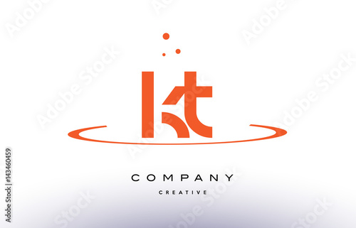 KT K T creative orange swoosh alphabet letter logo icon