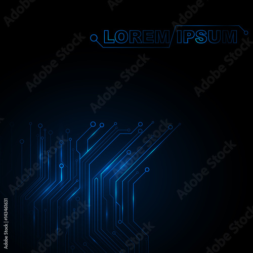 Circuit Background. New technologies in design on a black background. Glowing blue pattern, different monotonous colors