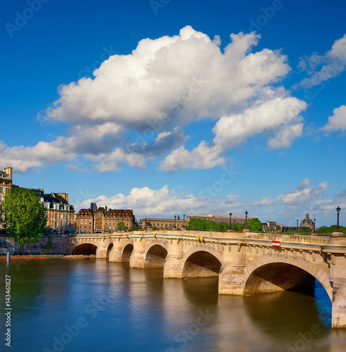 Pont Neuf bridge on Seine river in Paris, France, on a bright sunny day.
