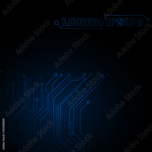 Background of the circuit. New technologies in design on a black background. Glowing blue pattern, different monotonous colors