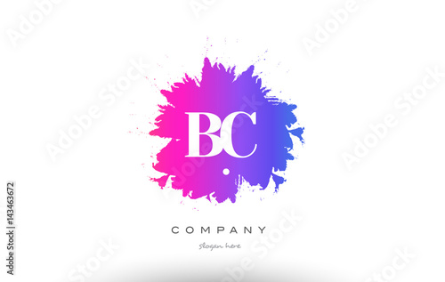 BC B C purple magenta splash alphabet letter logo icon design