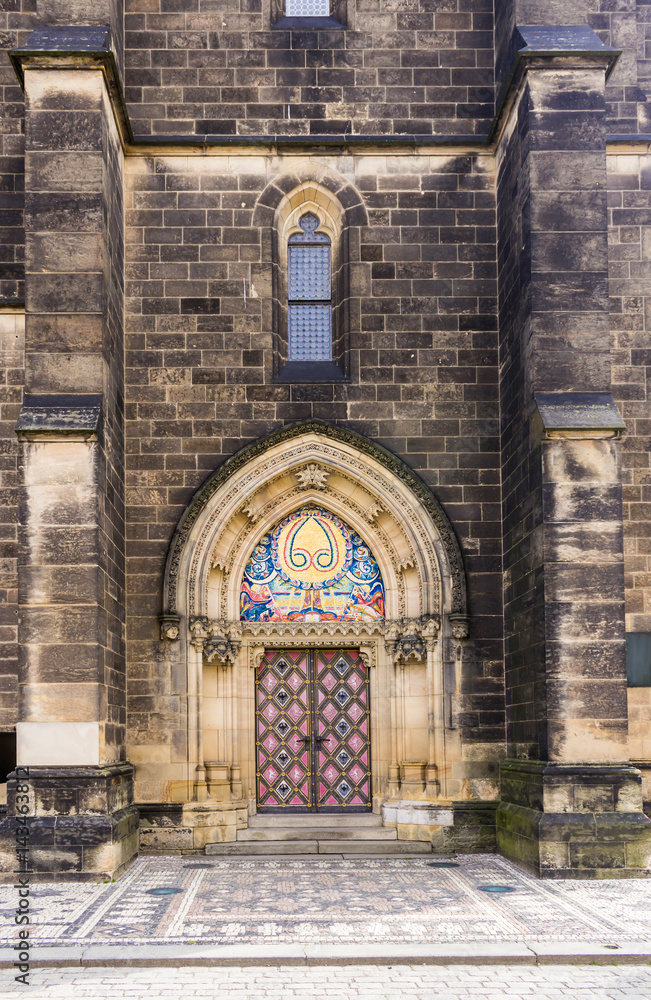 Fototapeta premium Details of Peter and Paul Cathedral in Gothic style in Vysehrad. The area of the old town in Prague, Czech Republic.