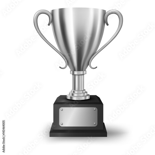 Realistic Silver Trophy isolated with text space, Vector Illustration