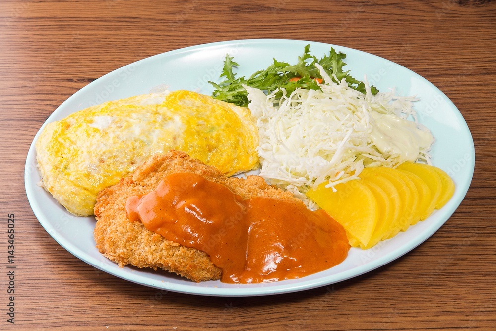 donkatsu omelette rice, 돈까스 오므라이스, 오믈렛 donkatsu omelette rice, 돈까스 오므라이스, 오믈렛