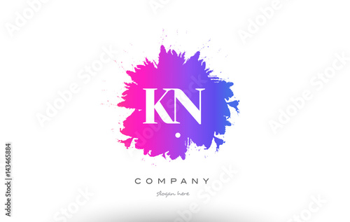 KN K N purple magenta splash alphabet letter logo icon design