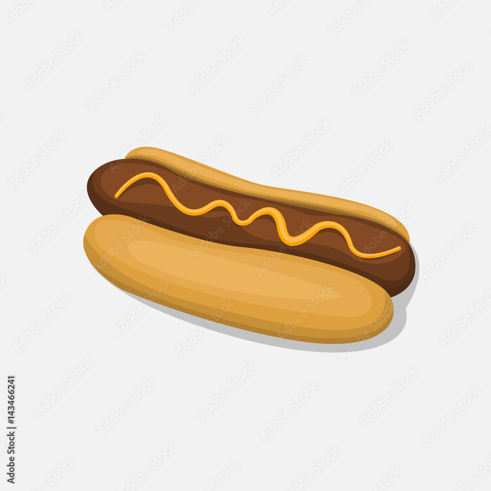 Hot Dog isolated in cartoon style icon on a white background Hot Dog isolated in cartoon style icon on a white background