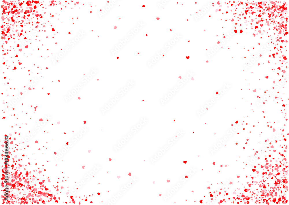 Abstract background with flying heart shaped confetti.