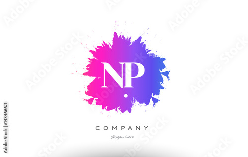 NP N P purple magenta splash alphabet letter logo icon design