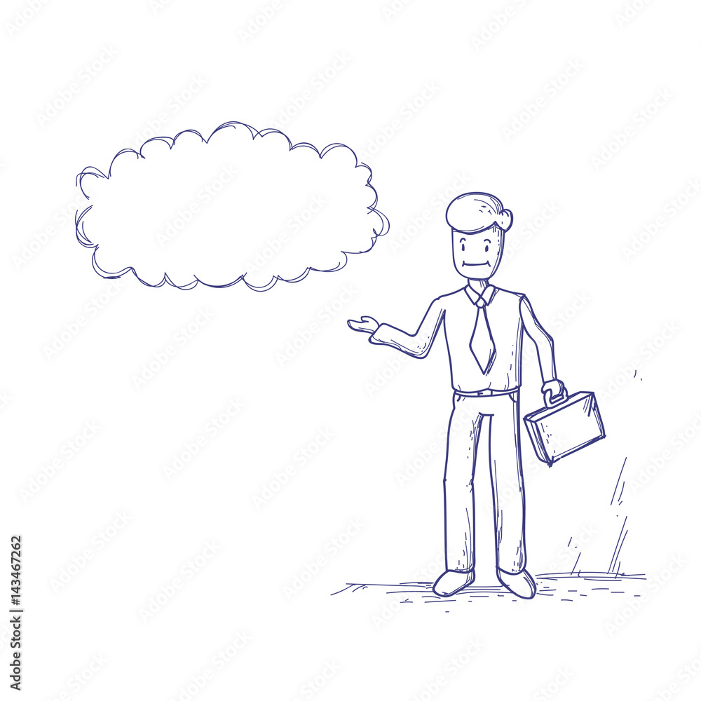 Business Man Ponder Thinking Cloud Chat Bubble Vector Illustration Business Man Ponder Thinking Cloud Chat Bubble Vector Illustration