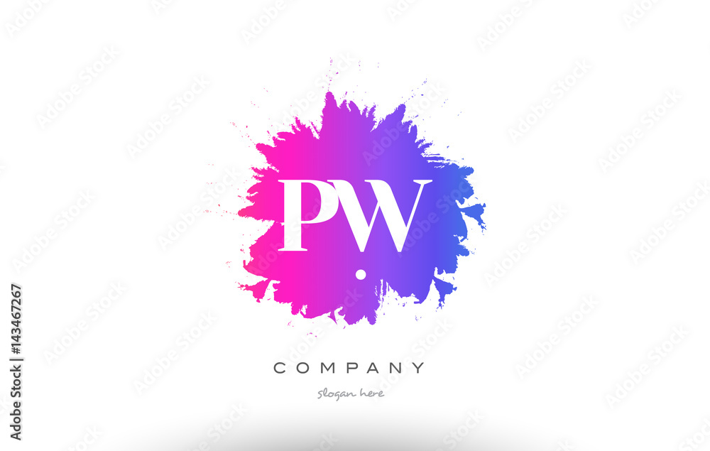 PW P W purple magenta splash alphabet letter logo icon design PW P W purple magenta splash alphabet letter logo icon design