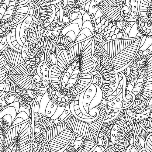 Coloring pages for adults.Decorative hand drawn doodle nature ornamental curl vector sketchy seamless pattern.