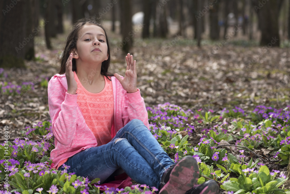 Allergic reaction of a girl in among the flowers Allergic reaction of a girl in among the flowers