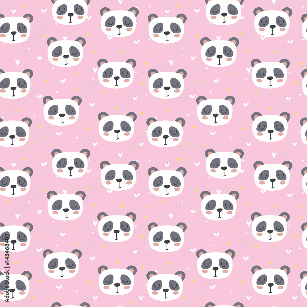 Cute seamless pattern for children with funny pandas. Smile characters Cute seamless pattern for children with funny pandas. Smile characters