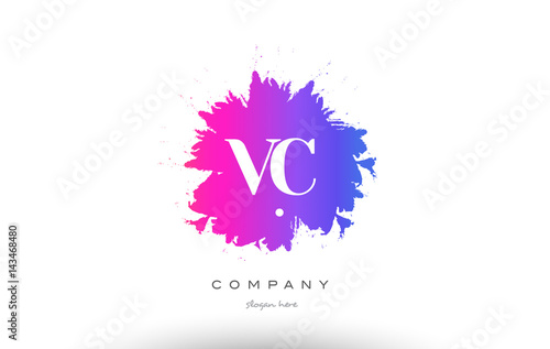 VC V C purple magenta splash alphabet letter logo icon design