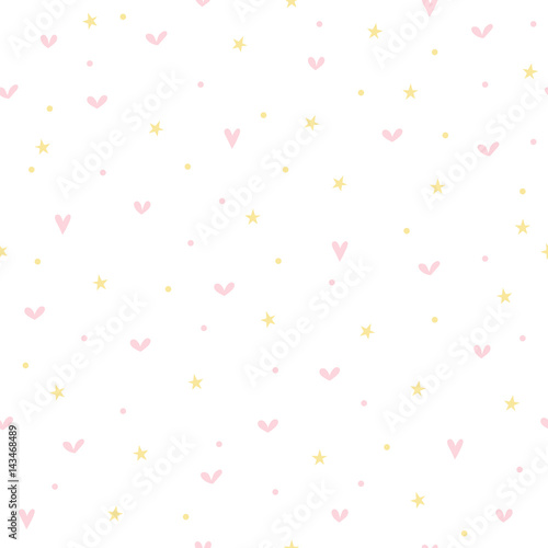 Cute seamless pattern for children with hearts and stars