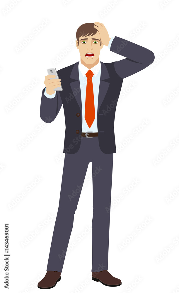 Businessman with mobile phone grabbed his head Businessman with mobile phone grabbed his head