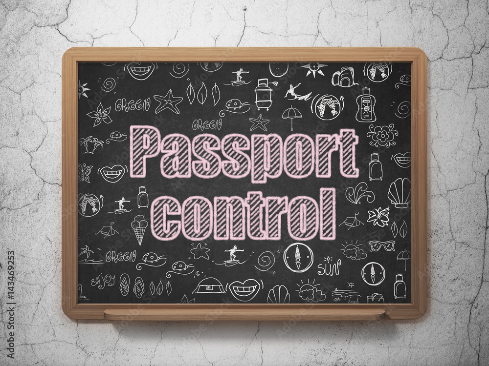 Tourism concept: Passport Control on School board background