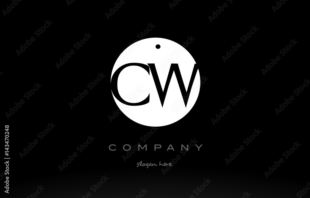 CW C W simple black white circle alphabet letter logo vector icon ...