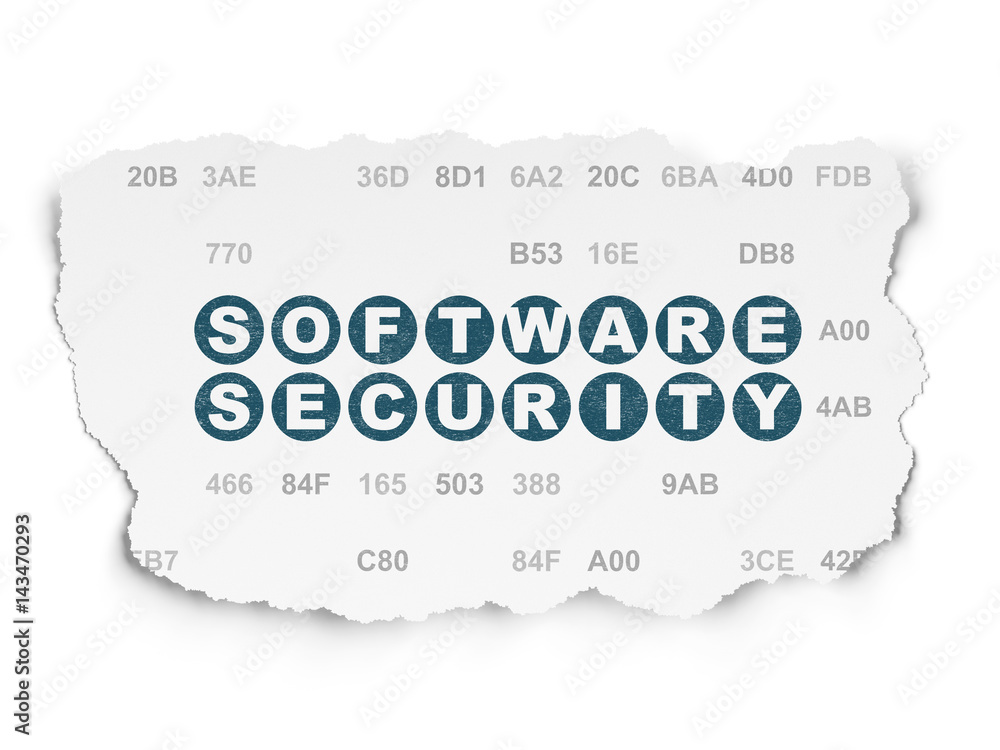 Protection concept: Software Security on Torn Paper background Protection concept: Software Security on Torn Paper background