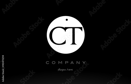 CT C T simple black white circle alphabet letter logo vector icon template