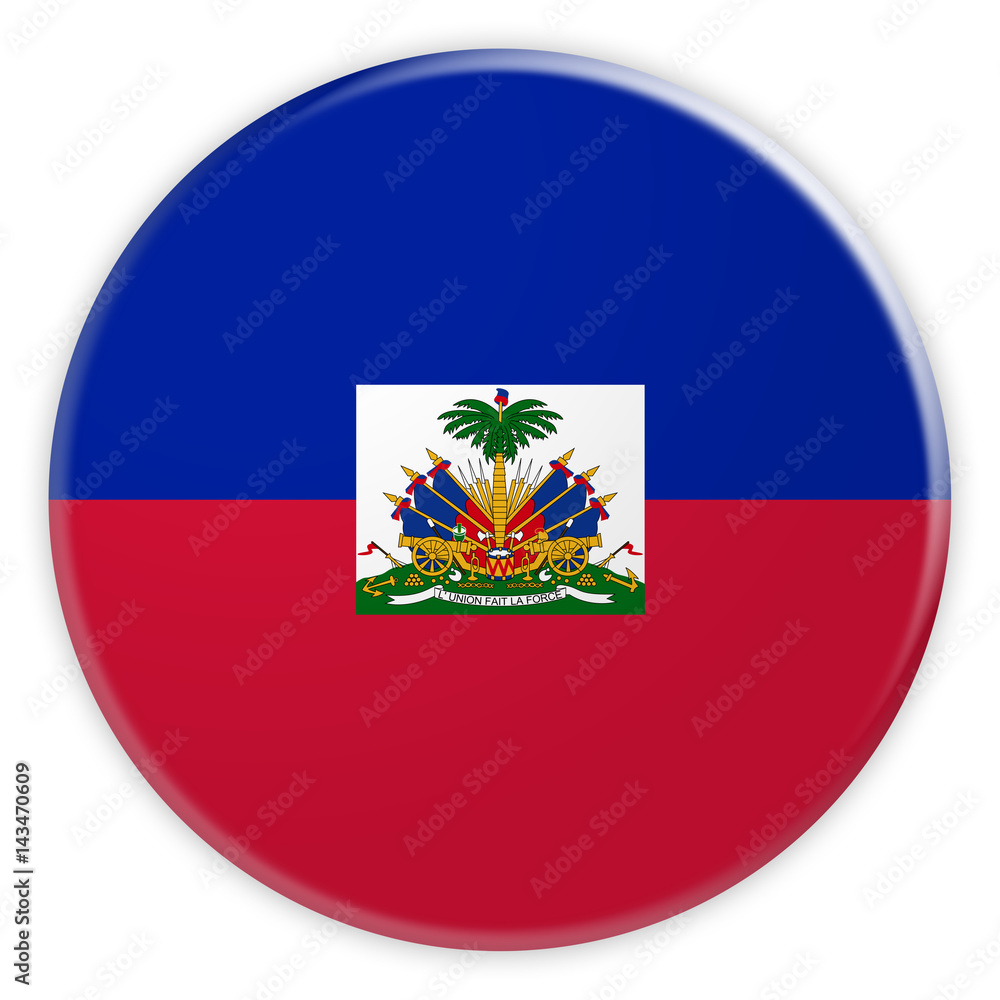 Haiti Flag Button, News Concept Badge, 3d illustration on white background Haiti Flag Button, News Concept Badge, 3d illustration on white background