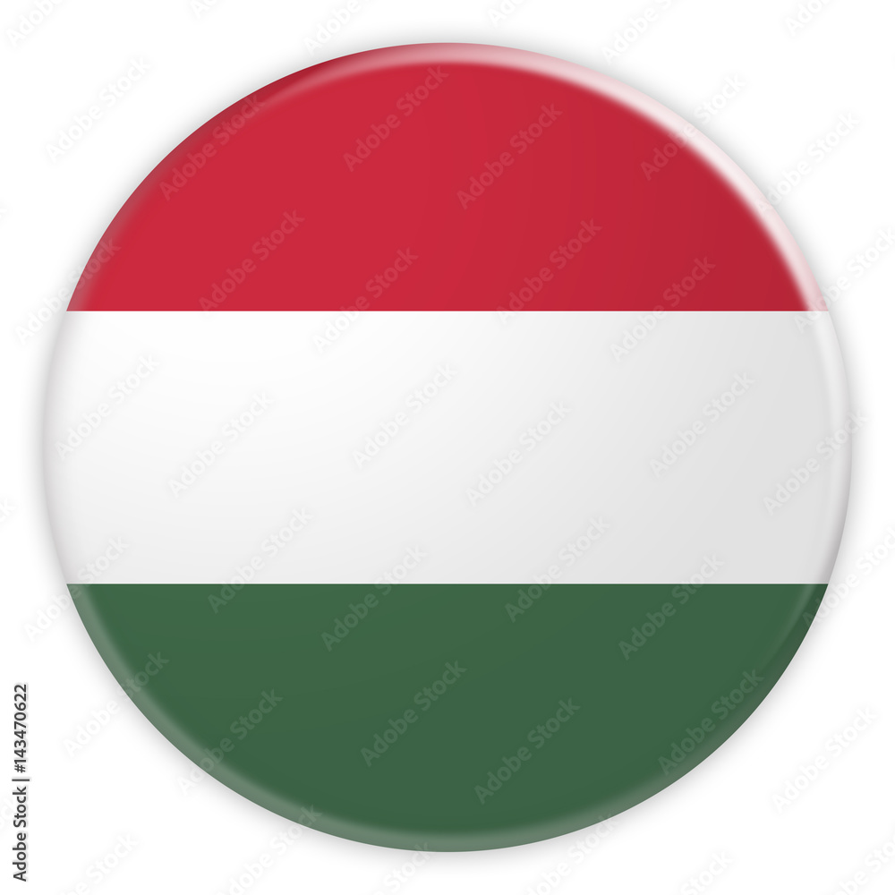 Hungary Flag Button, News Concept Badge, 3d illustration on white background