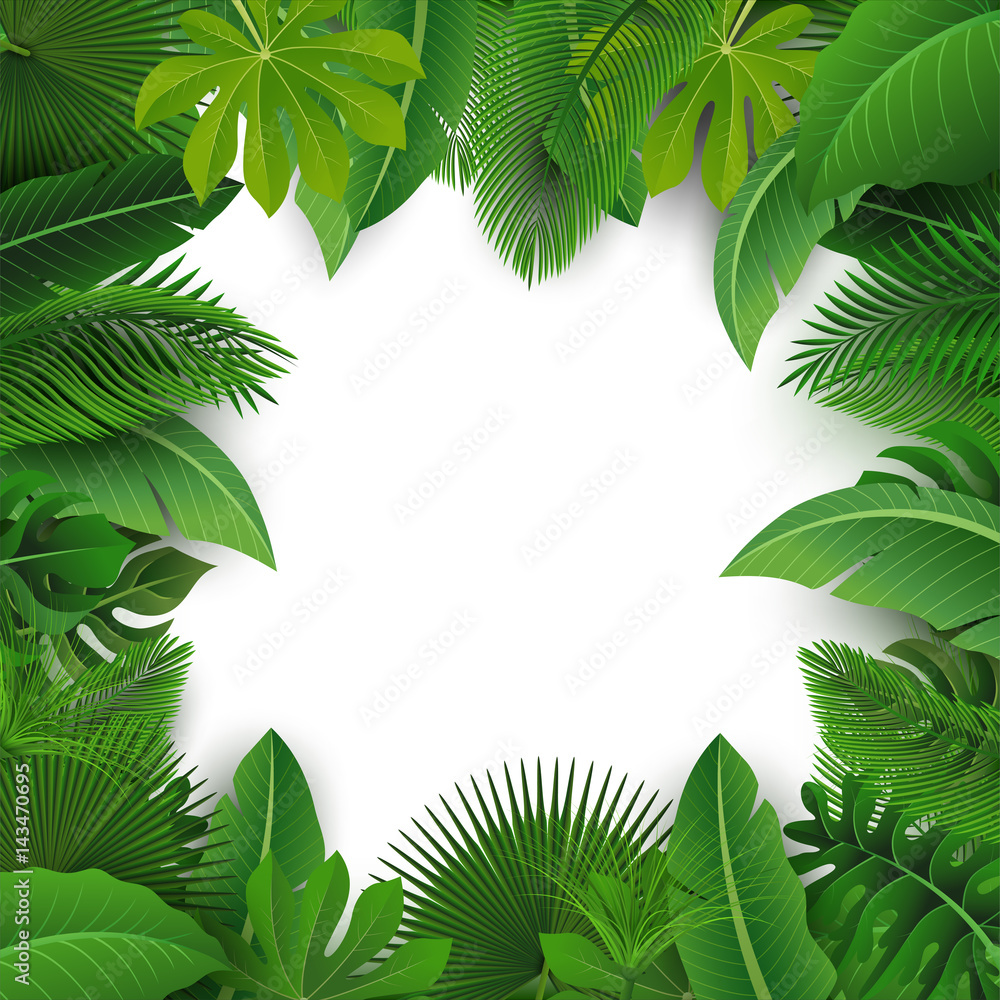 Background with text space of Tropical Leaves. Suitable for nature concept, vacation, and summer holiday. Vector Illustration Background with text space of Tropical Leaves. Suitable for nature concept, vacation, and summer holiday. Vector Illustration