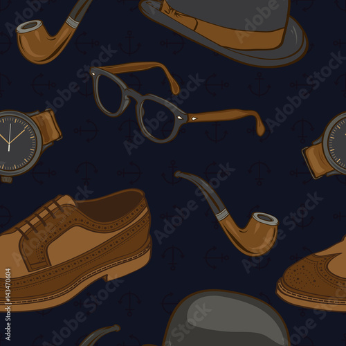 Hipster / Gentleman Stuff Elements Seamless Pattern illustration in vector