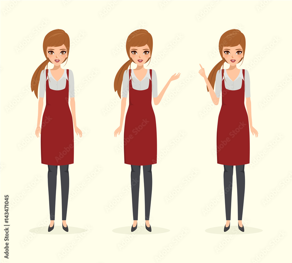 Waitress woman in coffee shop character. people avatar realistic vector design. Waitress woman in coffee shop character. people avatar realistic vector design.