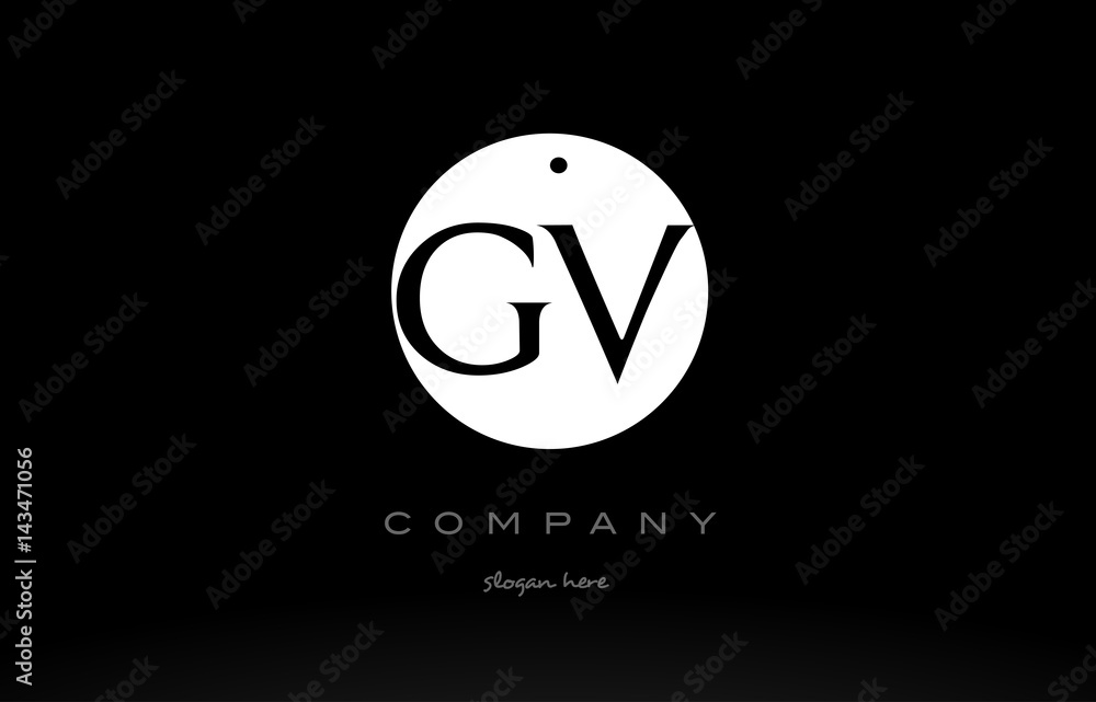 GV G V simple black white circle alphabet letter logo vector icon ...