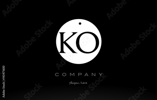 KO K O simple black white circle alphabet letter logo vector icon template