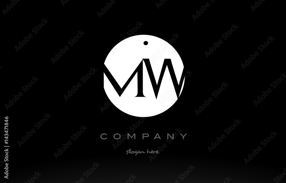 MW M W simple black white circle alphabet letter logo vector icon template