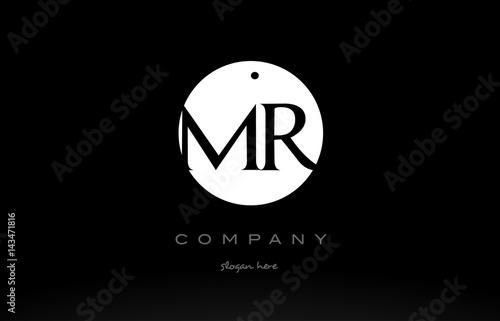 MR M R simple black white circle alphabet letter logo vector icon template
