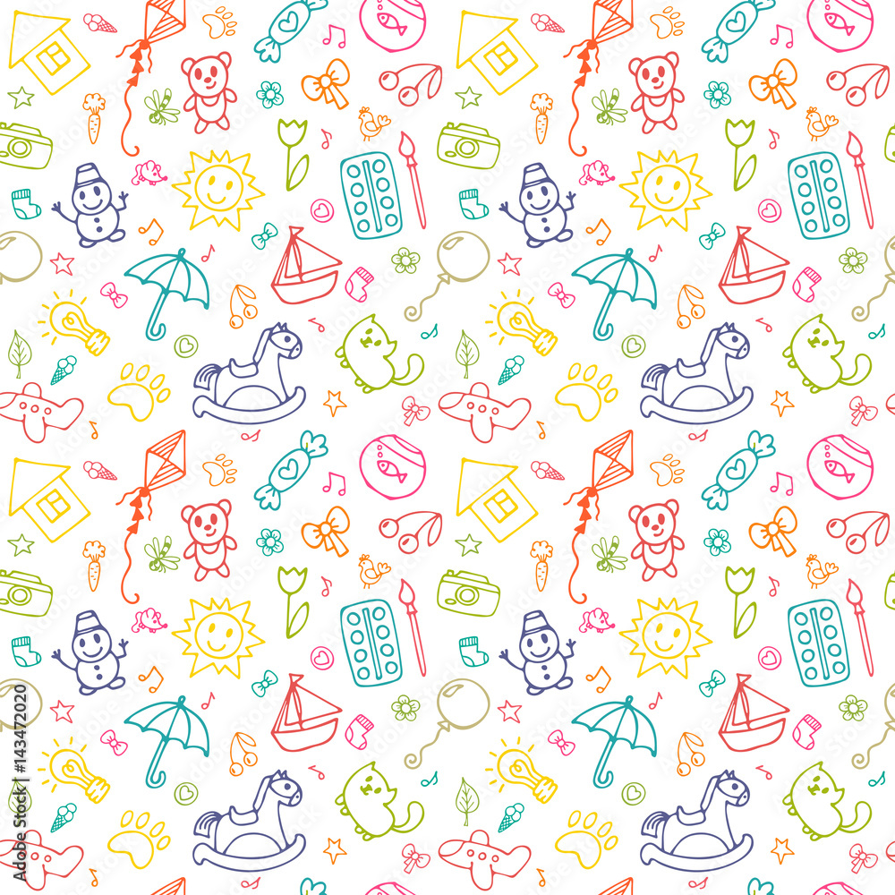 Seamless pattern for cute little girls and boys. Doodle children
