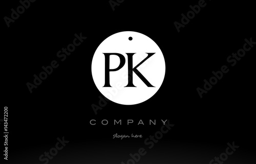 PK P K simple black white circle alphabet letter logo vector icon template