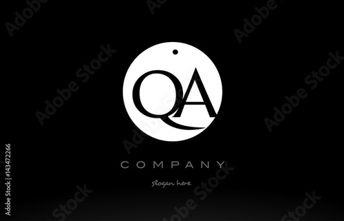 QA Q A simple black white circle alphabet letter logo vector icon template