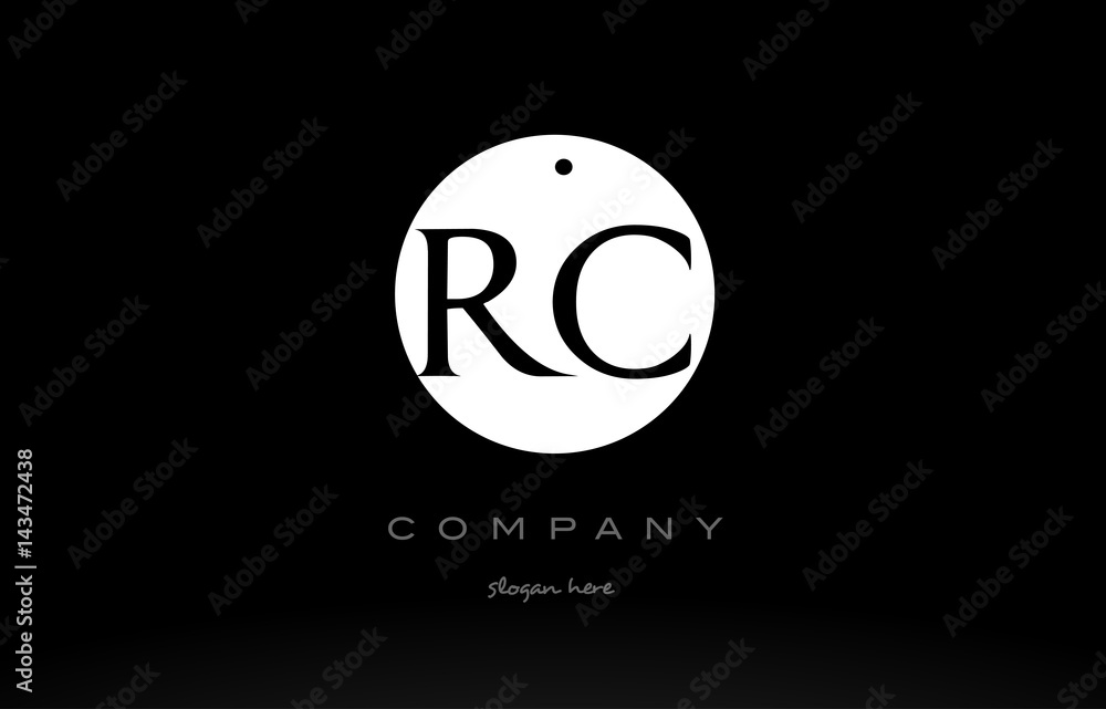 RC R C simple black white circle alphabet letter logo vector icon template