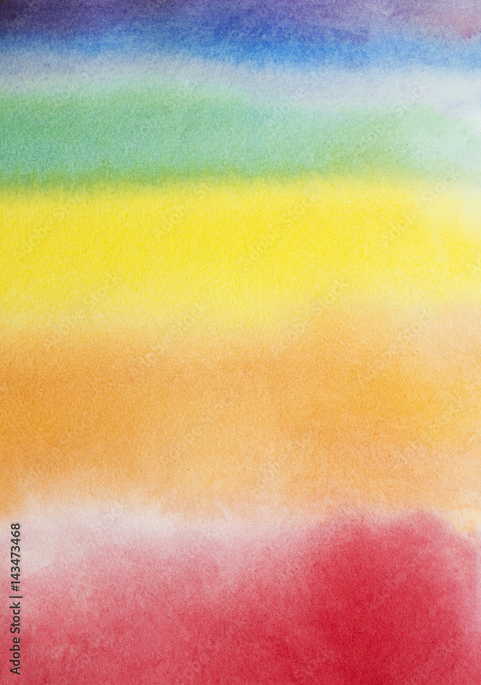 Fototapeta premium Hand drawn rainbow abstract watercolor background, original waldorf wet painting. Colorful template with place for text, copy space