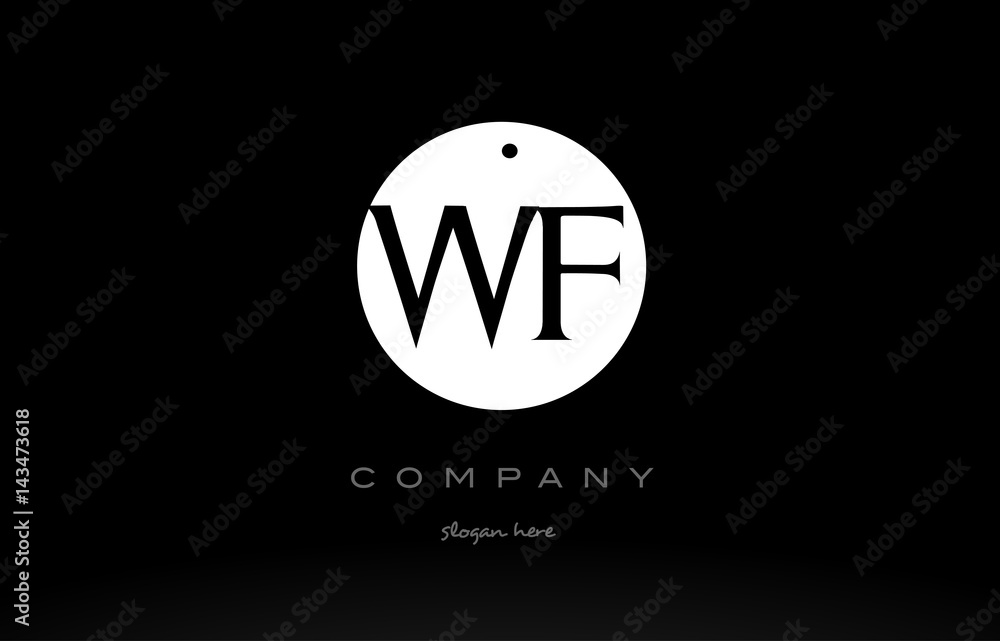 Fototapeta premium WF W F simple black white circle alphabet letter logo vector icon template